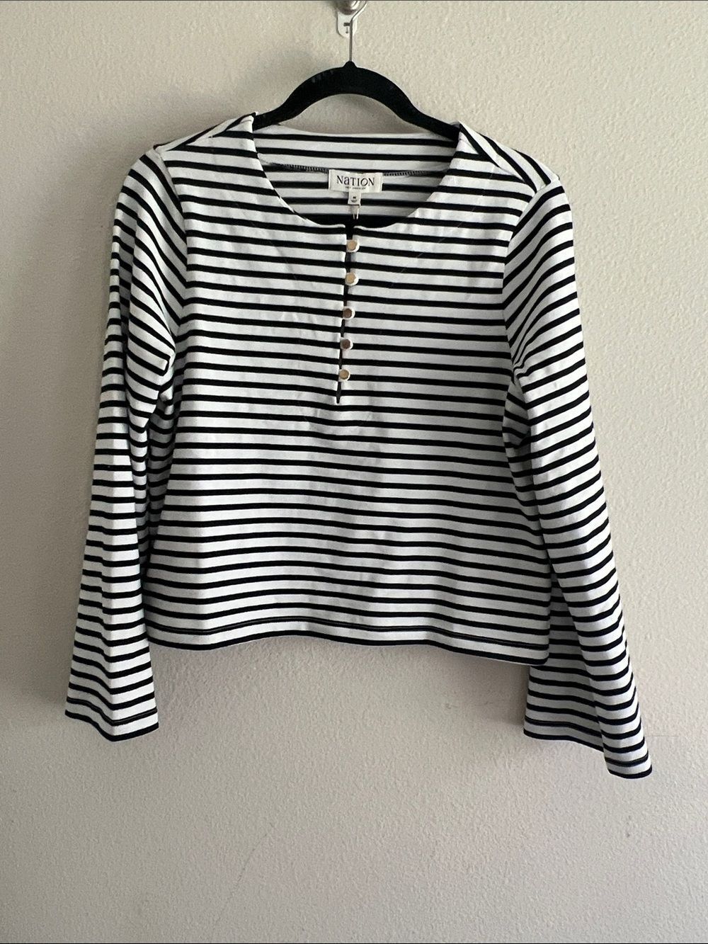 Anthropologie Nation LA SILVIA LONG SLEEVE TOP NAVY BRETON STRIPE Women’s M